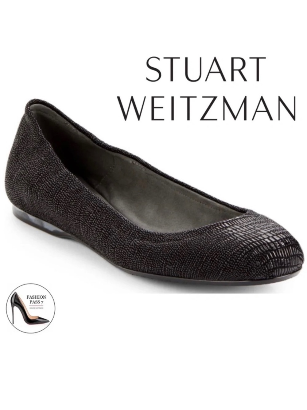 Stuart Weitzman Dotsnot Black Suede Animal Print Ballet Flats Low-Heel Shoes 6.5
